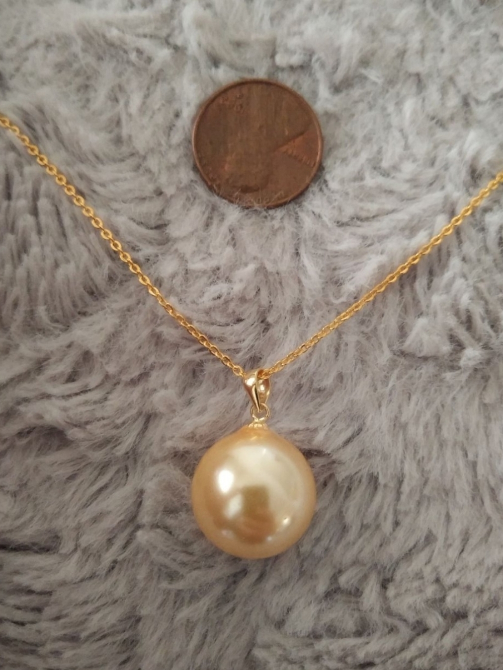Estate 14k Gold Over Sterling Silver Large 16mm Golden Pearl Pendant Necklace